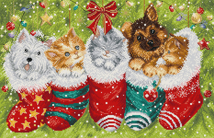 Dogs and Cats in Stockings L9940 Counted Cross Stitch Kit