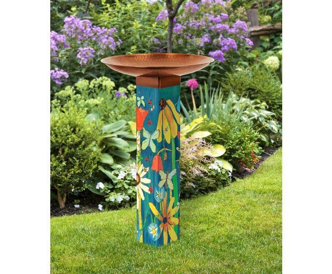 Earth Laughs in Flowers Bird Bath Art Pole w/ Copper Top - Quirks!