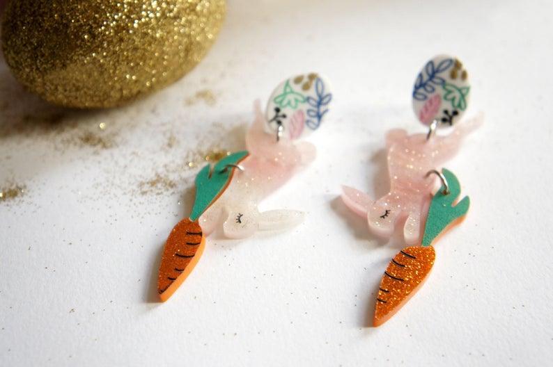 Easter Bunny Earrings with Carrot and Egg by Laliblue - Quirks!