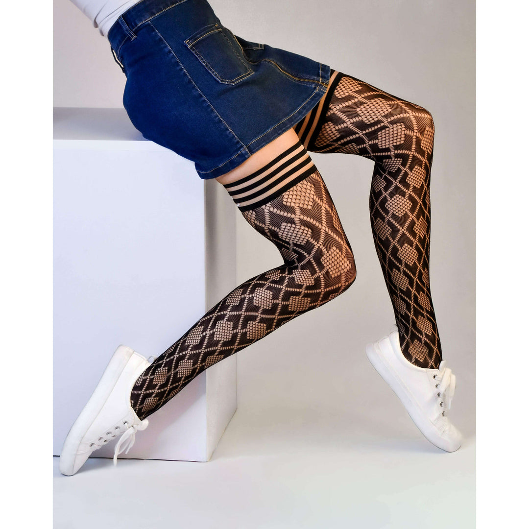 Elle: No Flush Beats This Pair of Diamond Thigh Highs. Petite to Plus Size