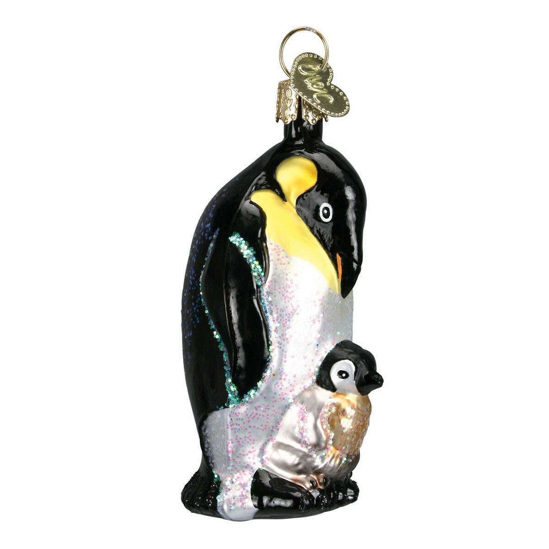 Old World Christmas Emperor Penguin with Chick Blown Glass Ornament