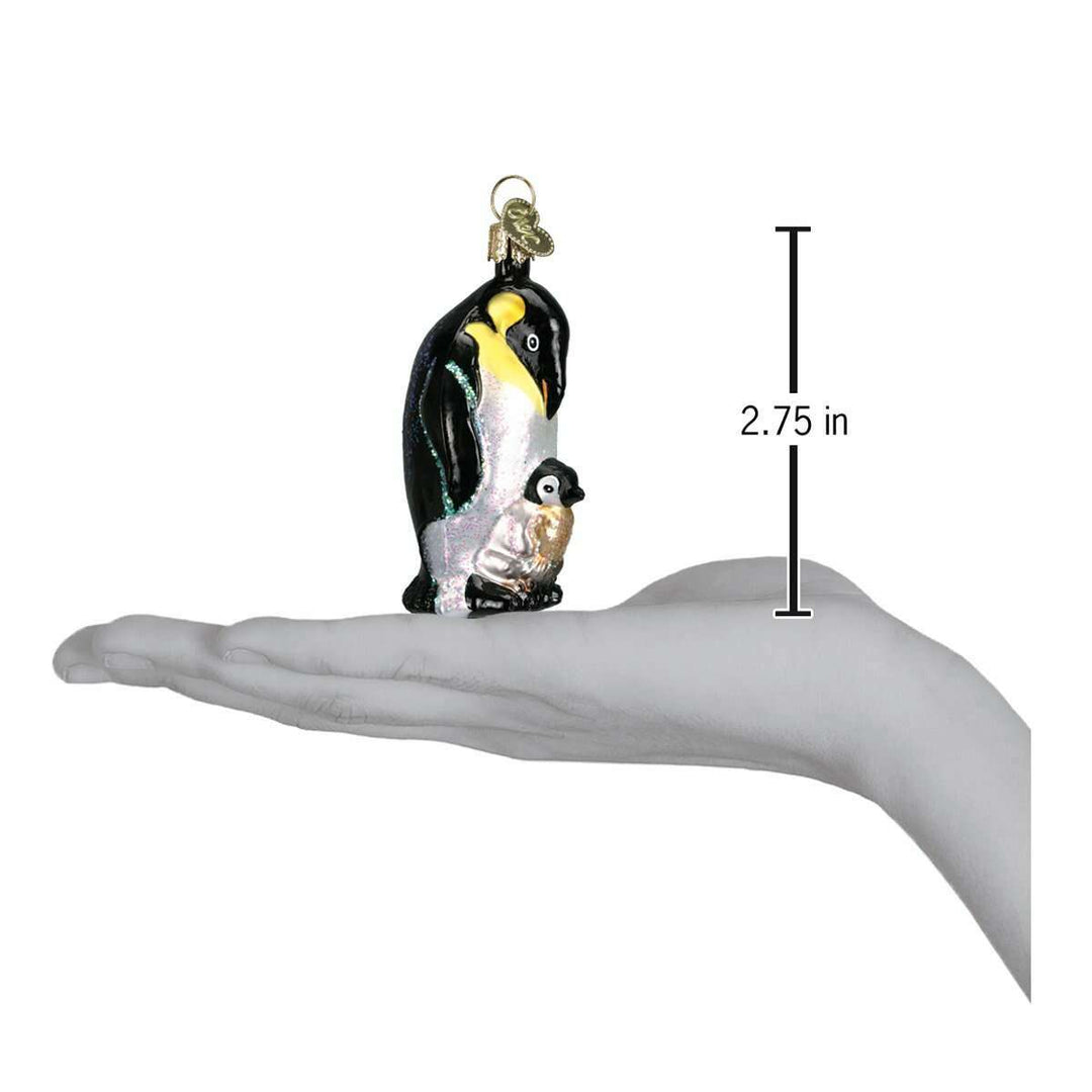 Old World Christmas Emperor Penguin with Chick Blown Glass Ornament