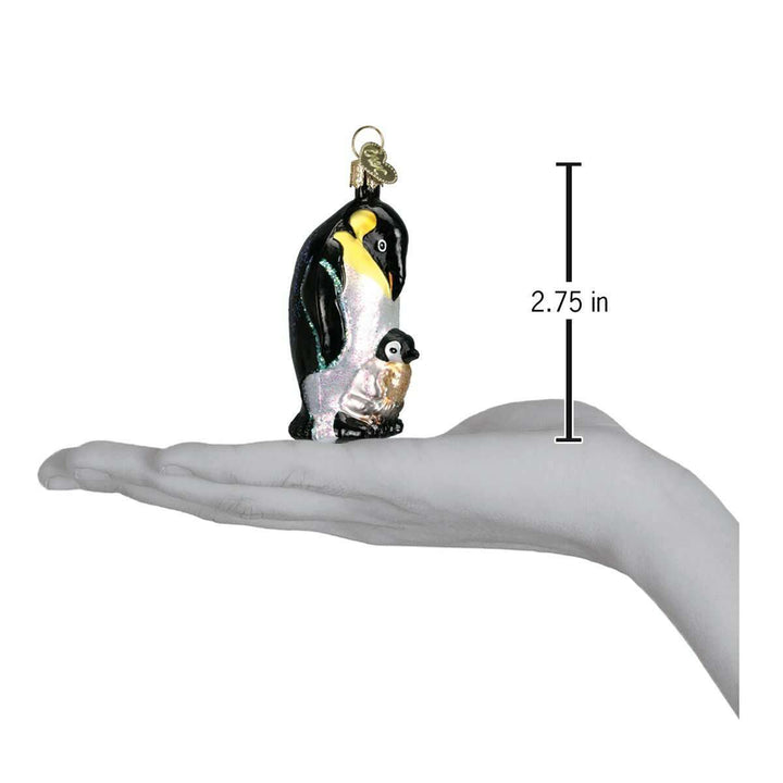 Old World Christmas Emperor Penguin with Chick Blown Glass Ornament