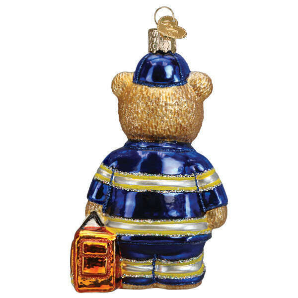 Old World Christmas EMT Teddy Bear Blown Glass Ornament