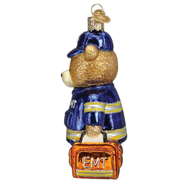 Old World Christmas EMT Teddy Bear Blown Glass Ornament