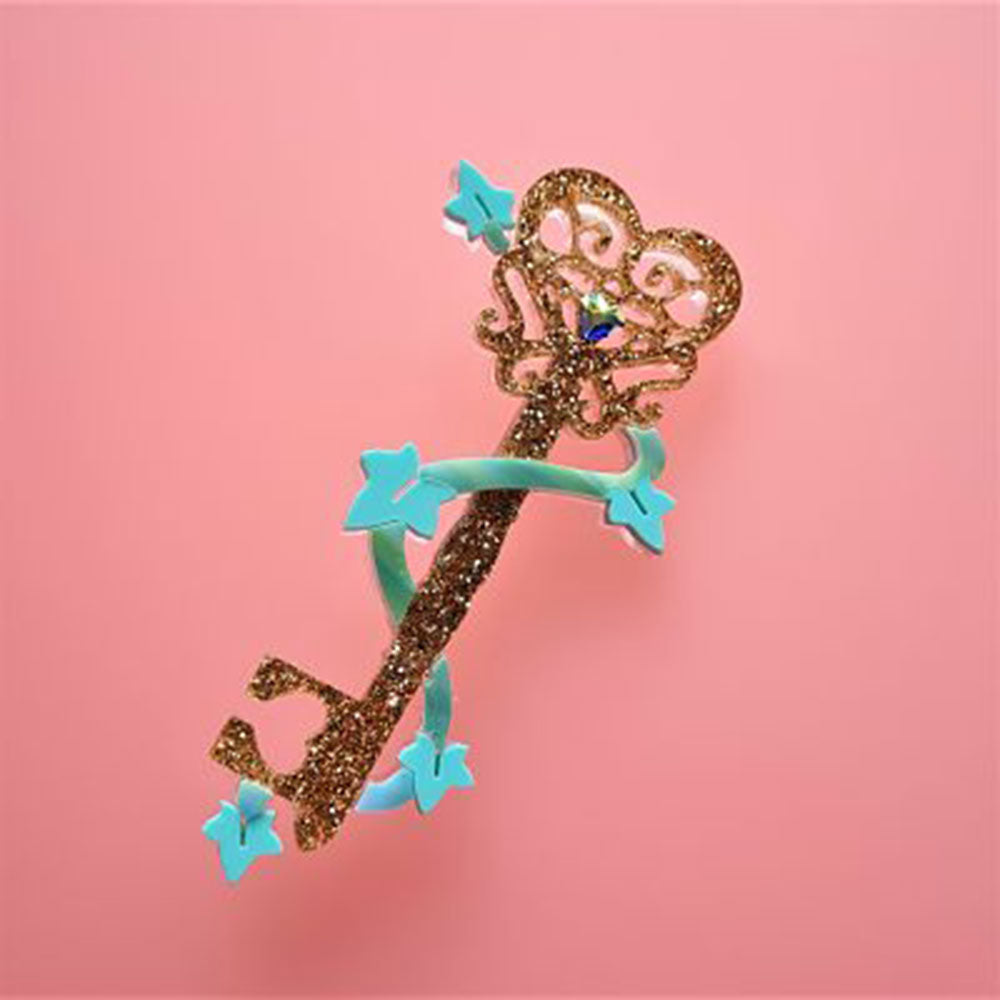 Enchanted Key Of Love Gold Brooch by Cherryloco Jewellery 2