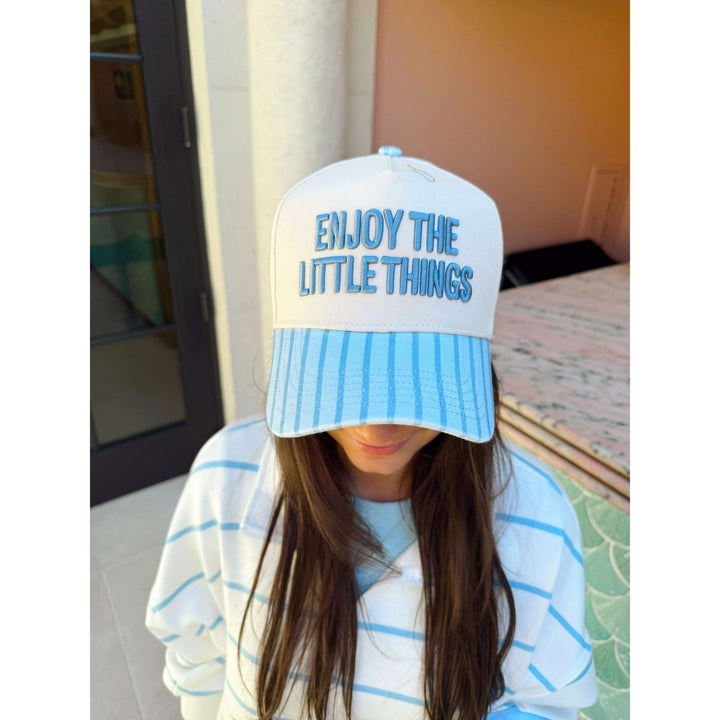 Enjoy the Little Things - Blue Stripe Vintage Trucker Hat