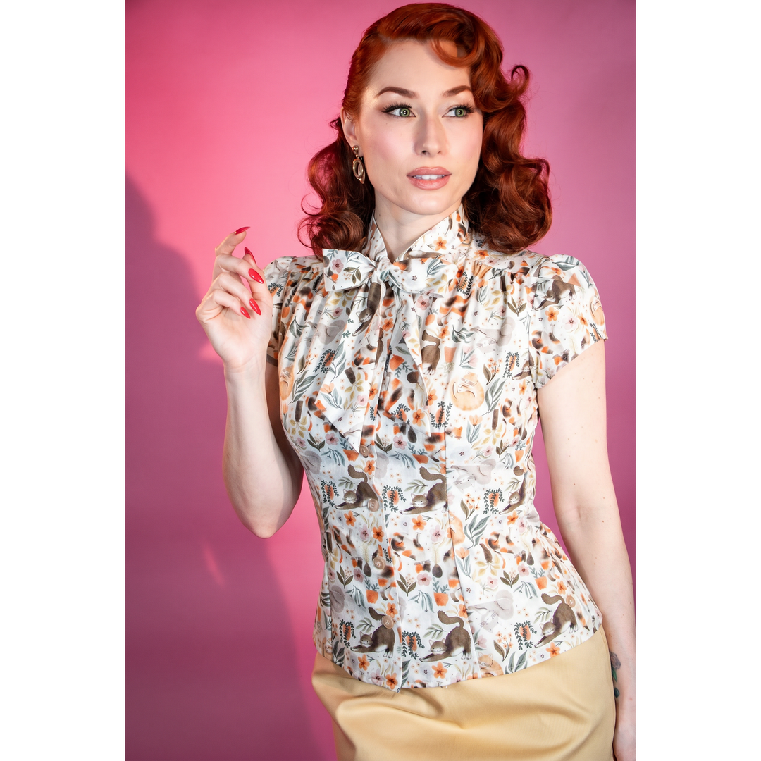 Estelle Blouse - Here Kitty Kitty, Ivory