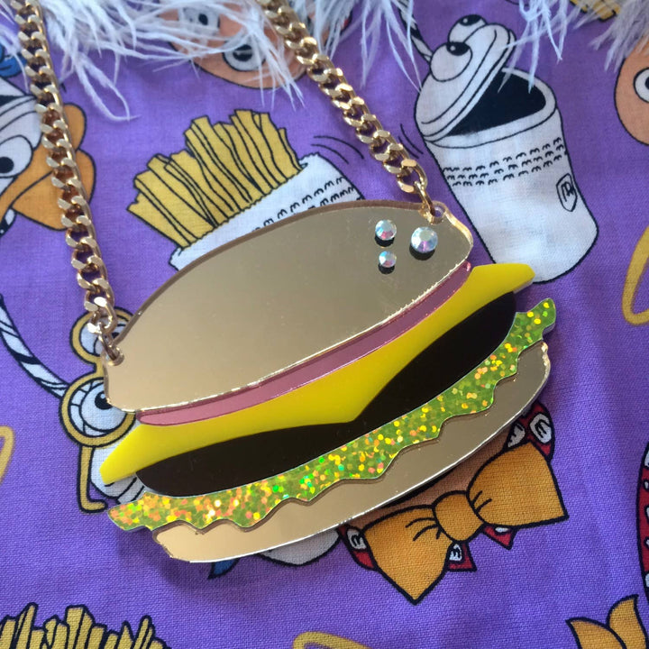 Hamburger Acrylic Large Food Necklace