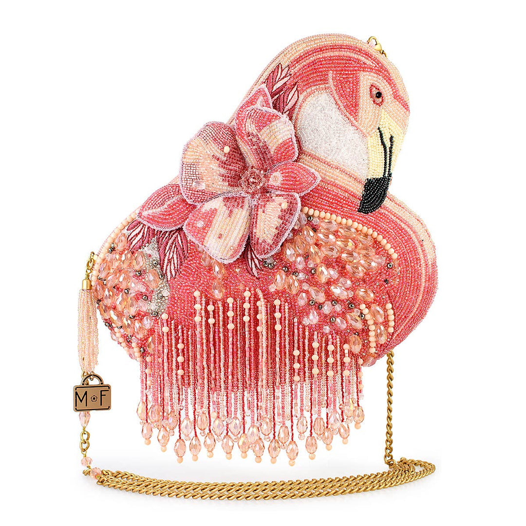 A Leg to Stand On Pink Flamingo Beaded Crossbody Handbag