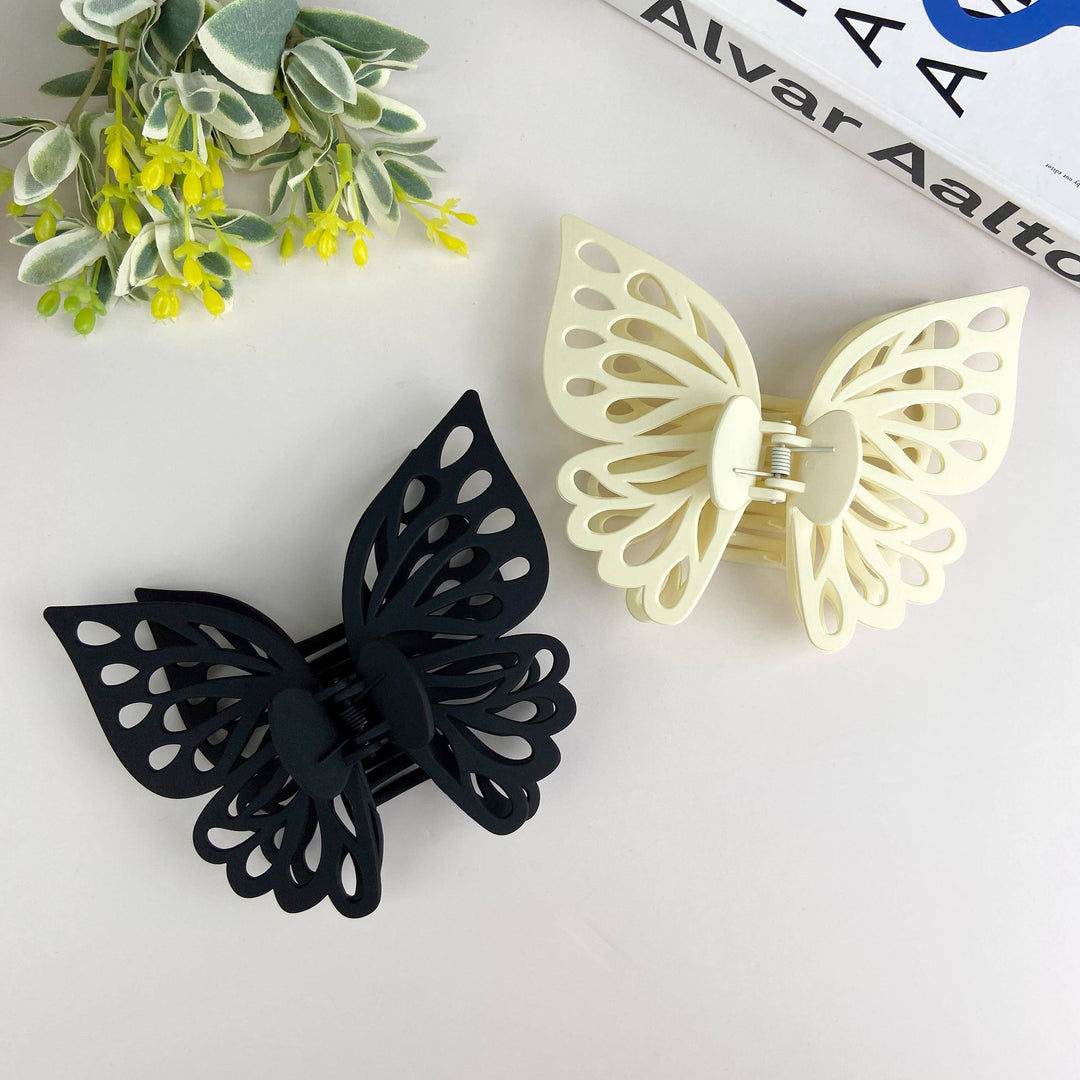 Double layer hollow butterfly hair clip frosted