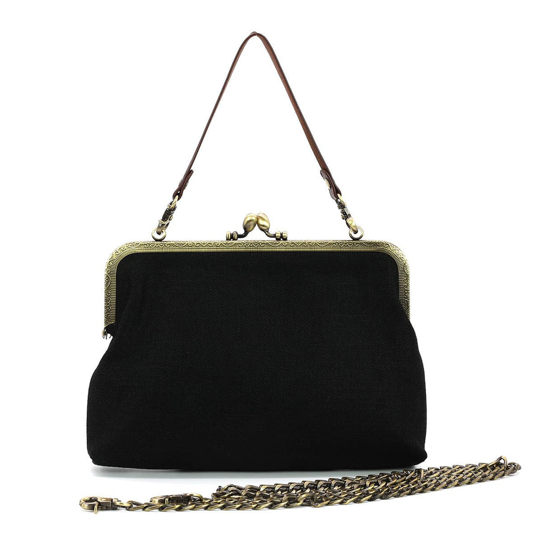 Nutcracker Kiss Lock Bag in Linen Cotton Blend