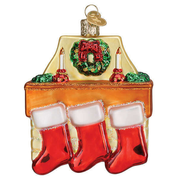 Old World Christmas Family of 3 Stockings Blown Glass Ornament