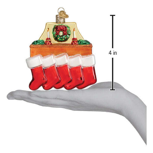 Old World Christmas Family of 5 Stockings Blown Glass Ornament