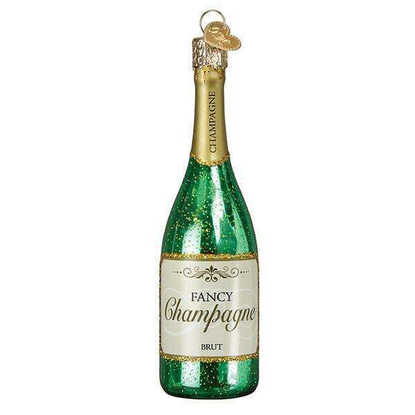 Old World Christmas Fancy Champagne Bottle Blown Glass Ornament