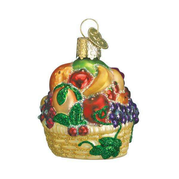 Old World Christmas Fancy Fruit Basket Blown Glass Ornament