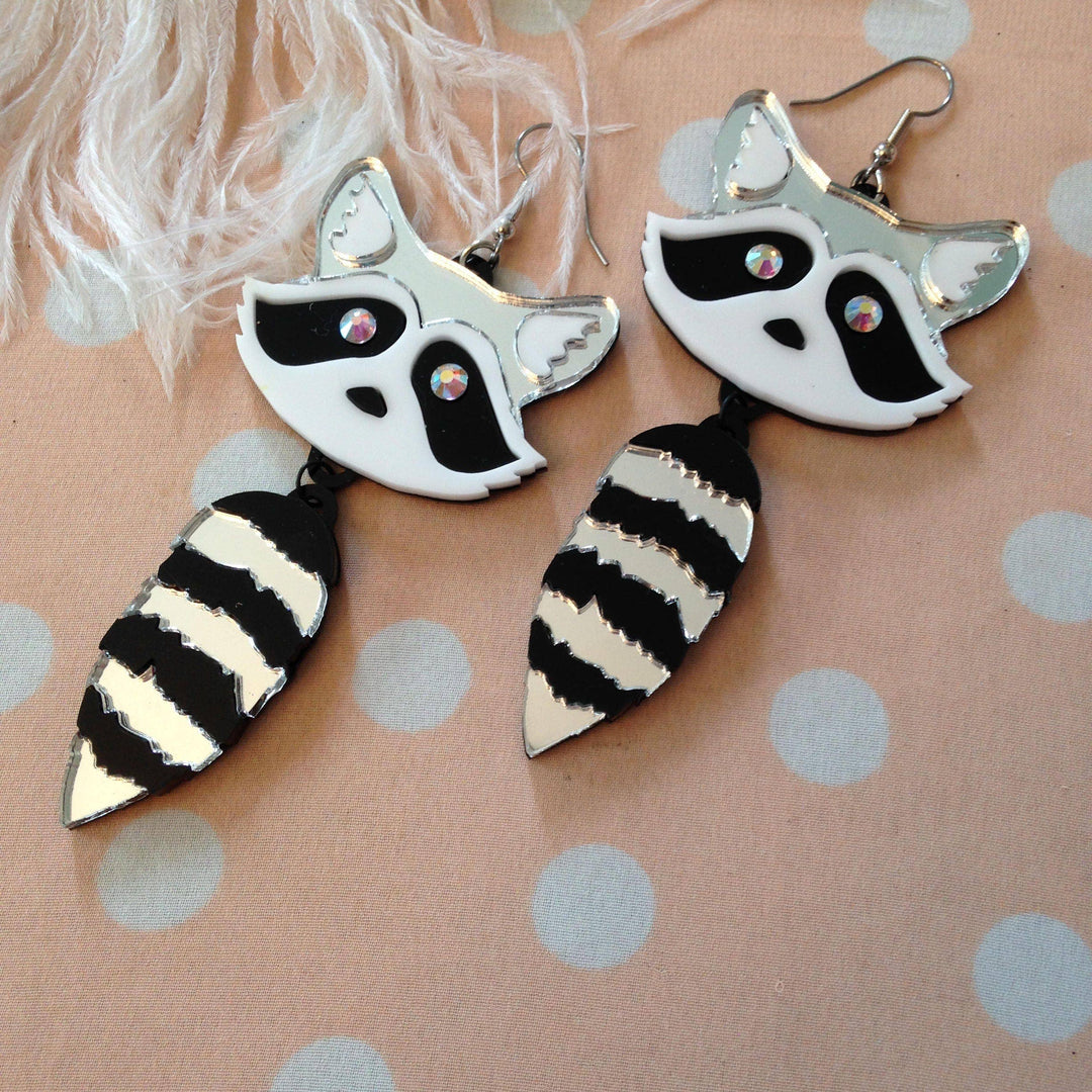 Raccoon Heads And Tails Earrings