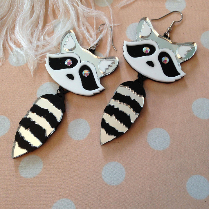 Raccoon Heads And Tails Earrings