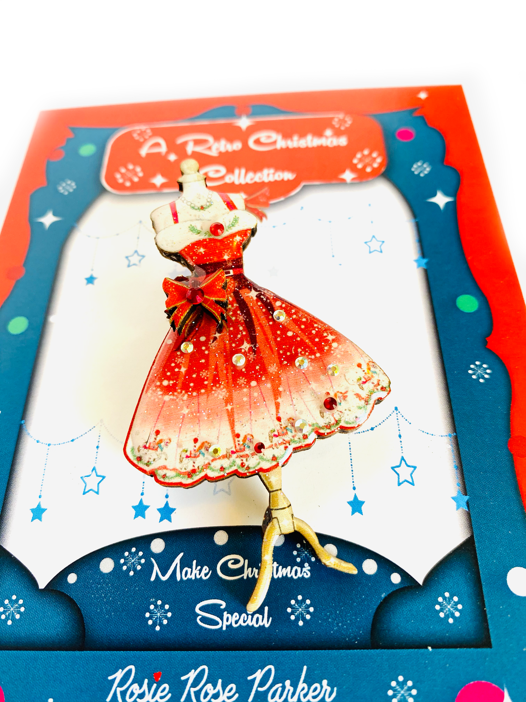 50s Christmas Dress Brooch by Rosie Rose Parker