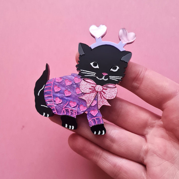 Feline Loved Up Kitty Brooch- Pastels by Cherryloco Jewellery 3