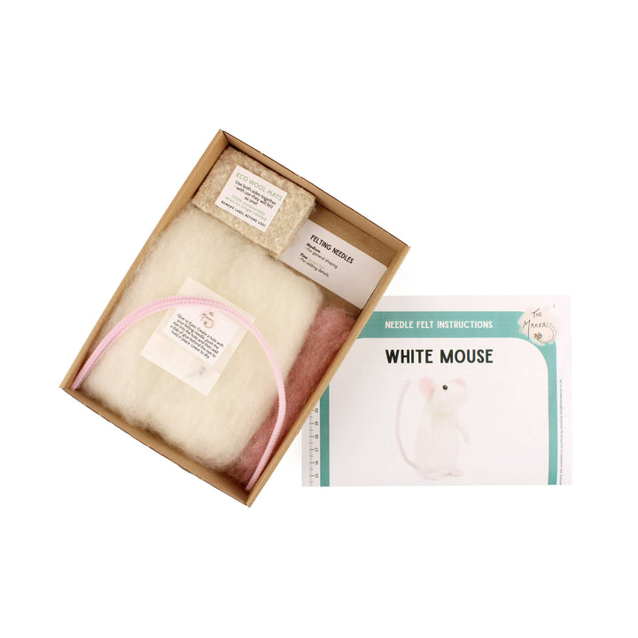 Felting Kit - White Mouse Needle Felt Kit