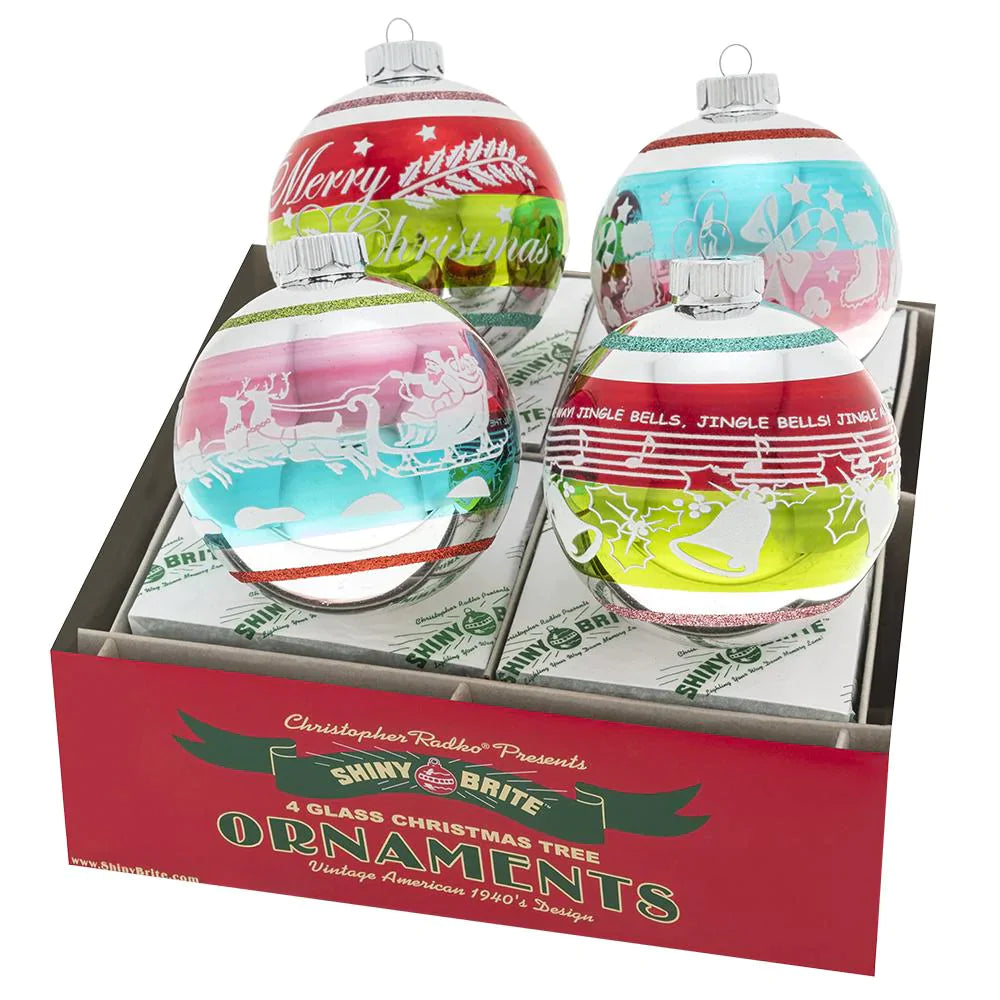 Festive Fete 4 Count 4" Signature Flocked Rounds by Shiny Brite - Quirks!