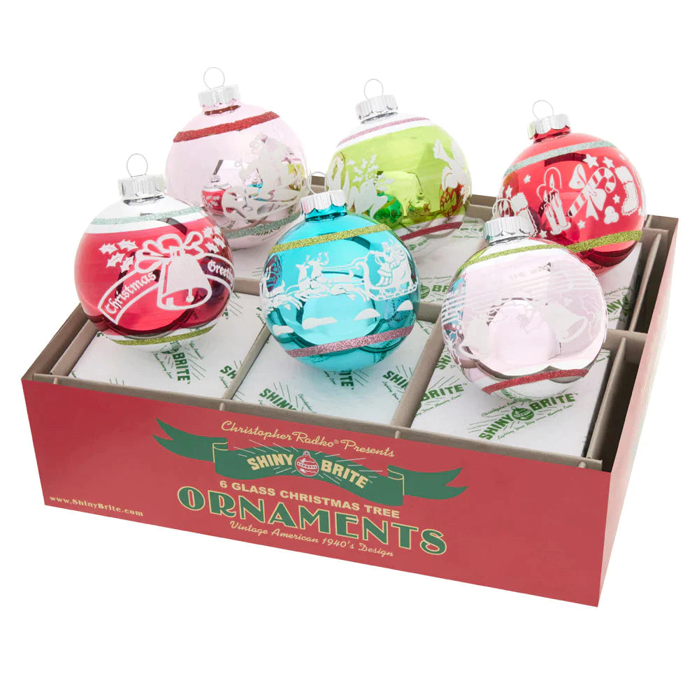 Festive Fete 6 Count 3.25” Signature Flocked Rounds by Shiny Brite - Quirks!