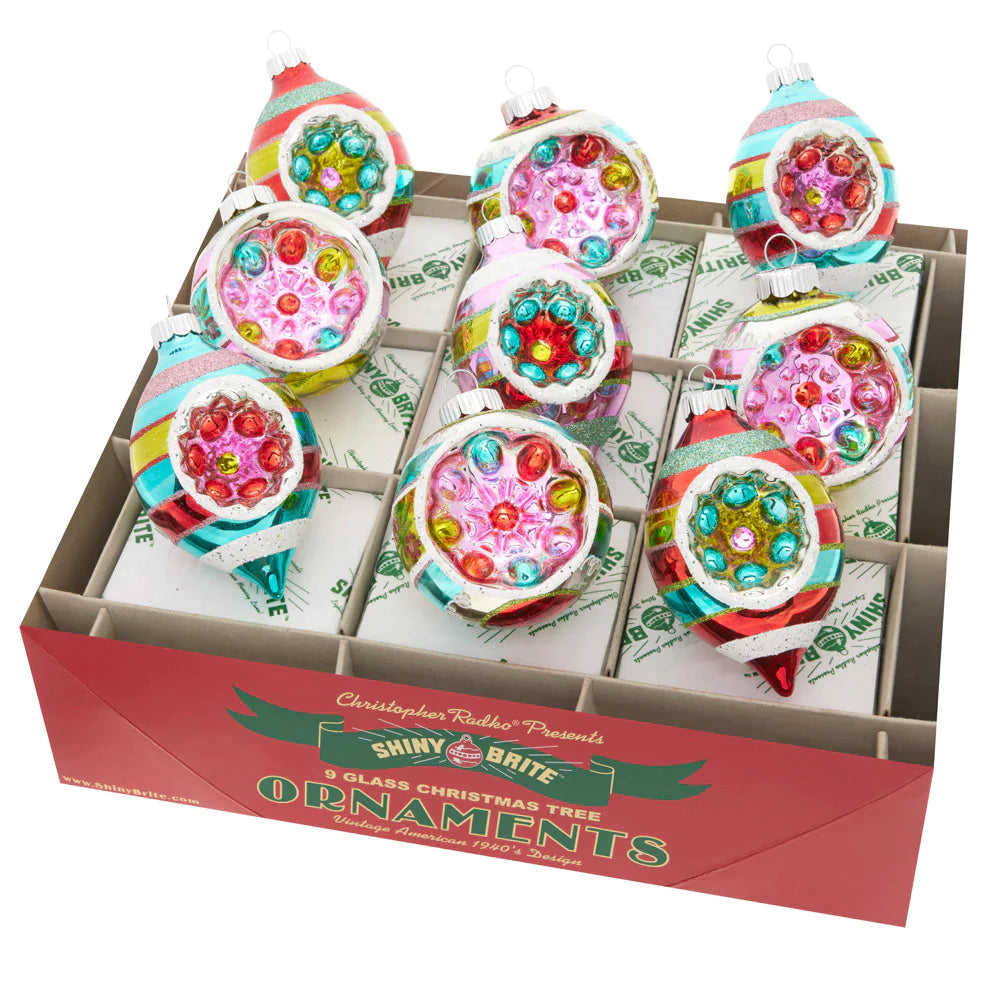Festive Fete 9 Count 2.5” Decorated Rounds & Reflector Tulips by Shiny Brite - Quirks!