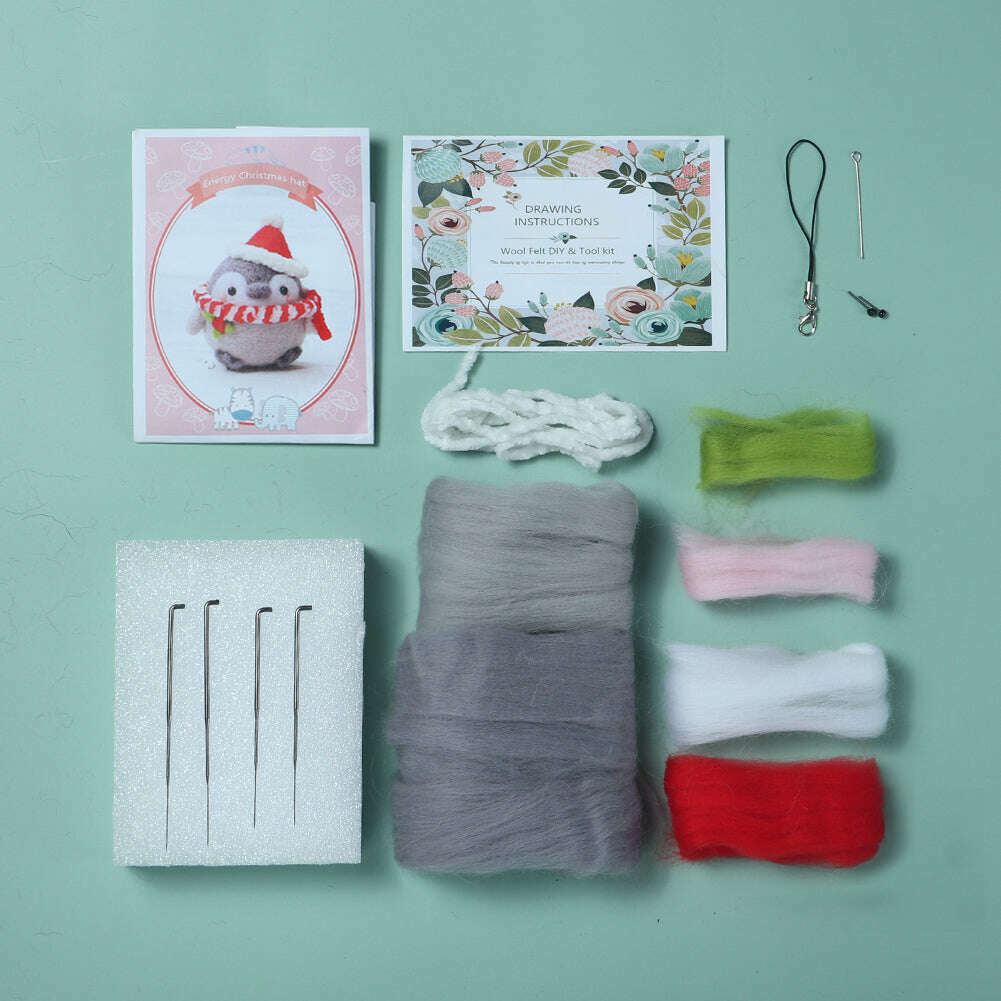 Festive Penguin Needle Felting Kit. Wizardi DIY Wool Craft Kit F07N8-W112