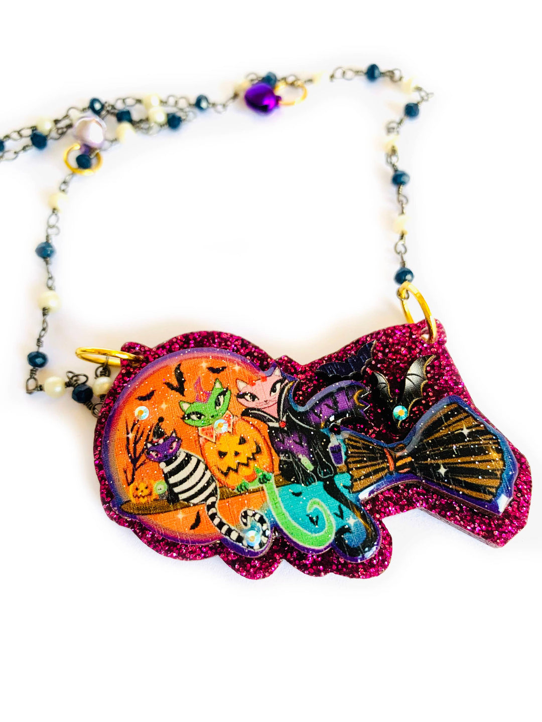 Cats on a Broom Necklace by Rosie Rose Parker