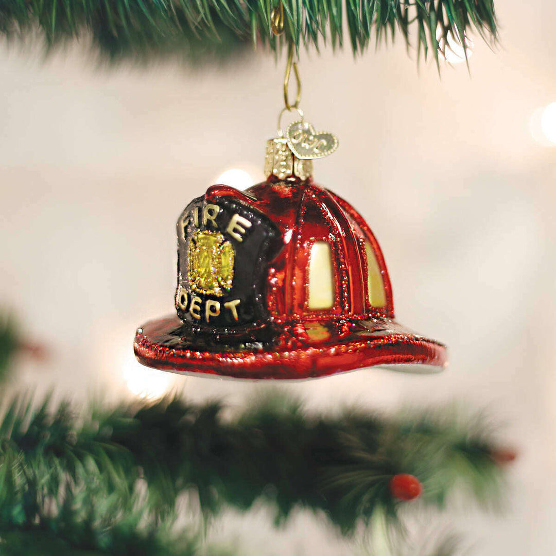 Old World Christmas Fireman's Helmet Blown Glass Ornament