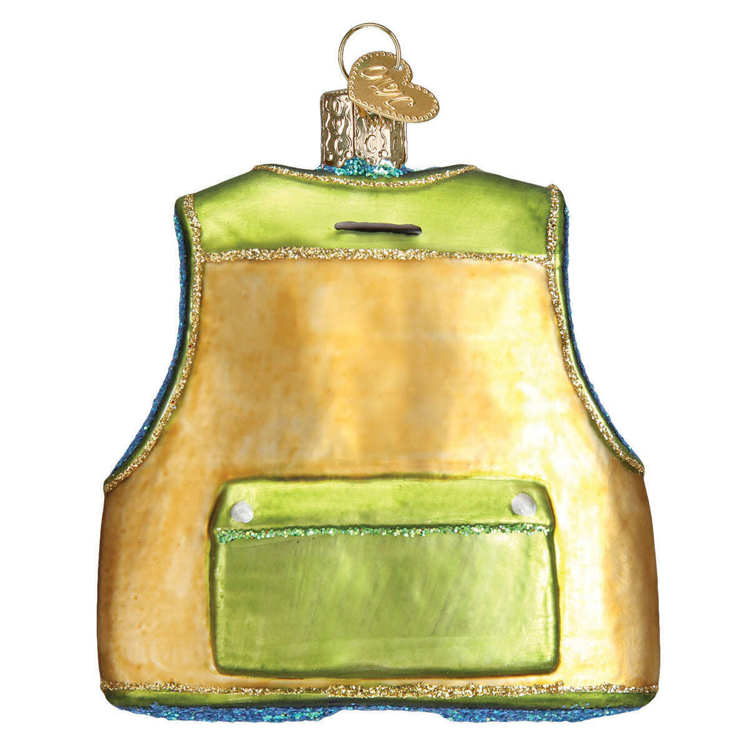 Old World Christmas Fishing Vest Blown Glass Ornament
