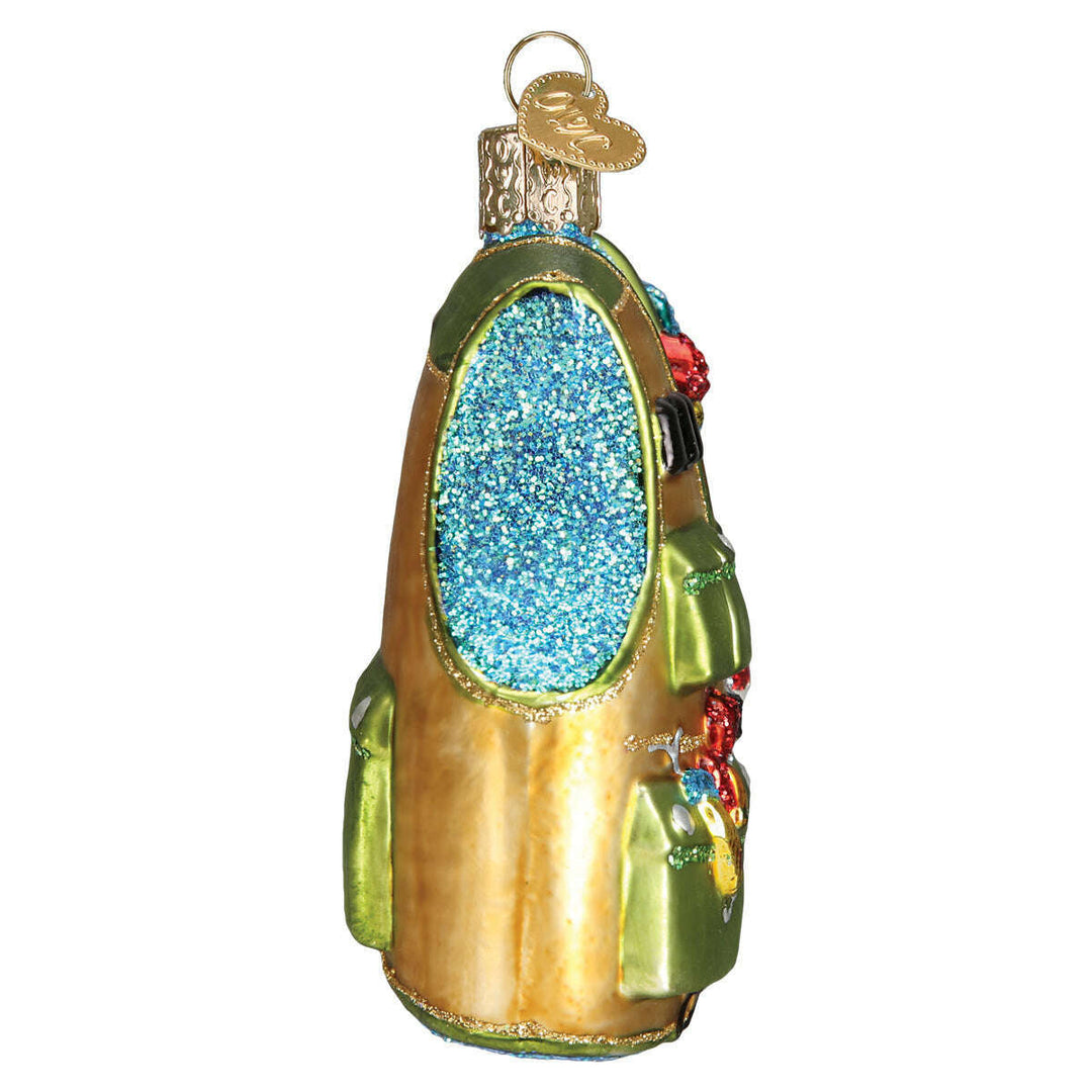 Old World Christmas Fishing Vest Blown Glass Ornament