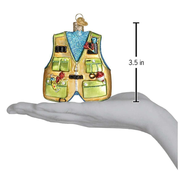 Old World Christmas Fishing Vest Blown Glass Ornament