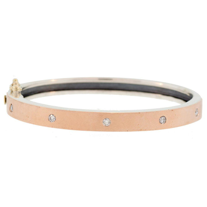 Five Diamond Rose Gold Bangle Bracelet By Rene Escobar Jewelry - Quirks!