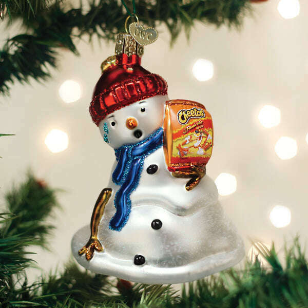 Old World Christmas Flamin' Hot Cheetos Snowman Blown Glass Ornament