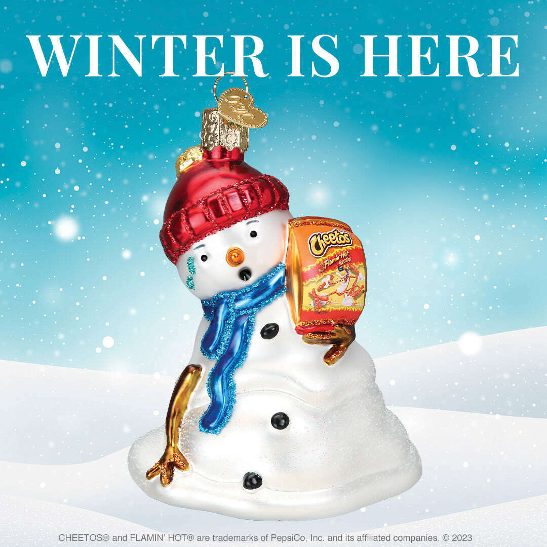 Old World Christmas Flamin' Hot Cheetos Snowman Blown Glass Ornament