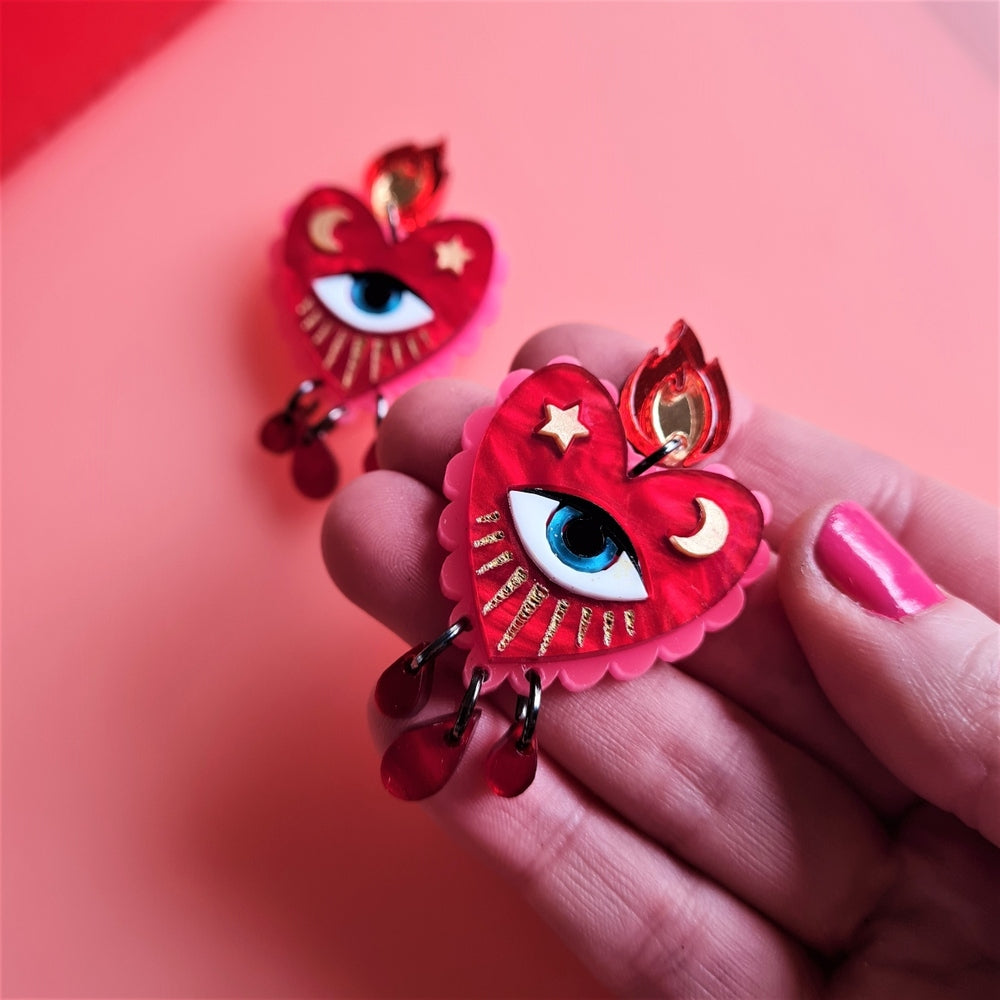 Flaming Heart Earrings by Cherryloco Jewellery 3