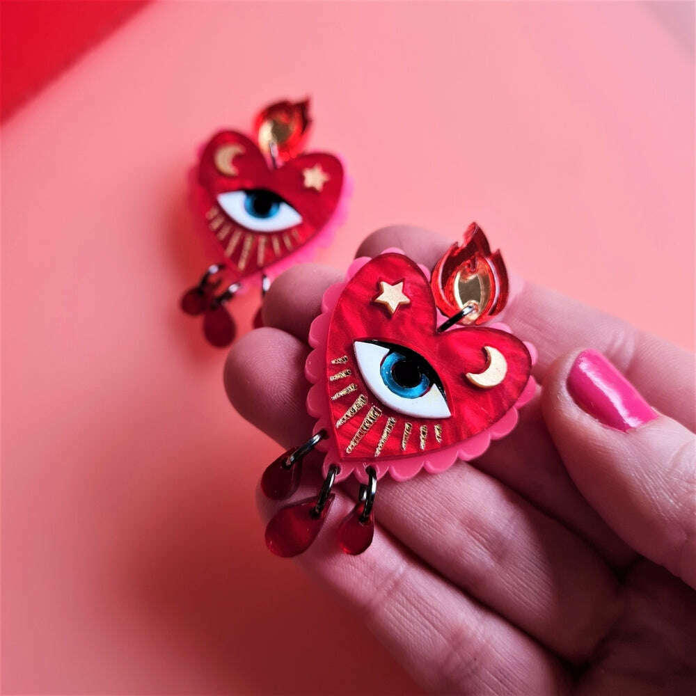 Flaming Heart Earrings by Cherryloco Jewellery 3