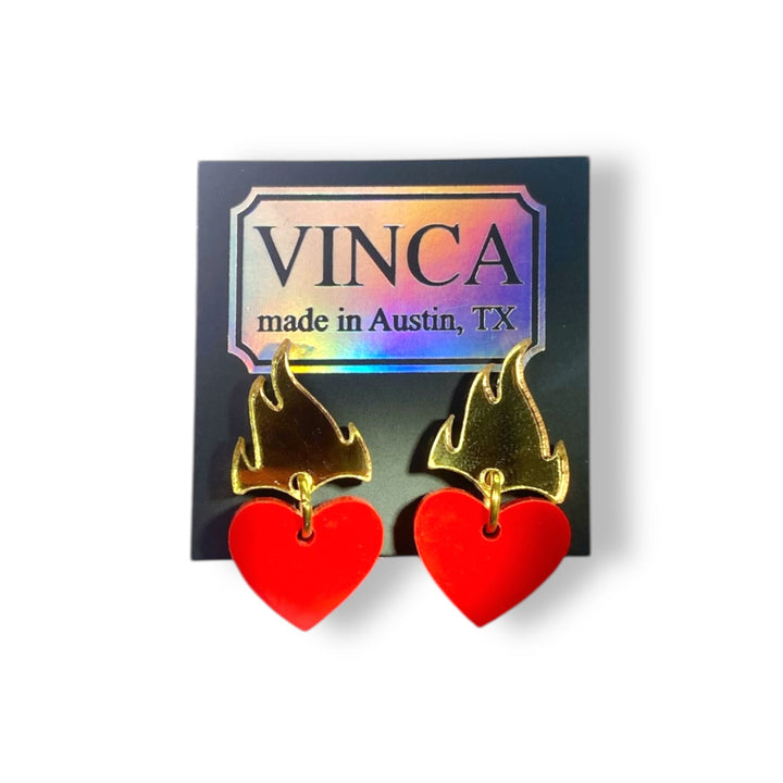Last Chance! Feeling a Little Heart Burn Earrings in Drop Dead Red