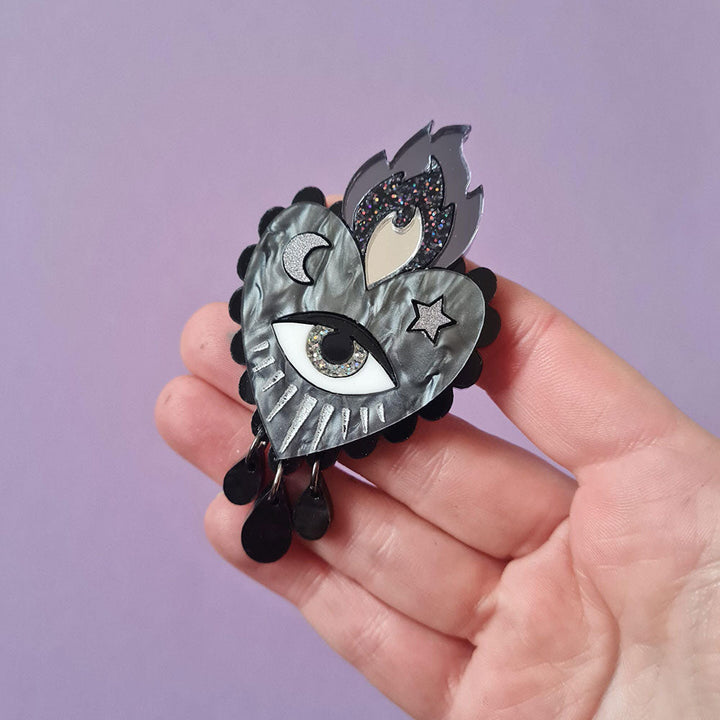 Flaming Heart Pin Brooch - Two Colours by Cherryloco Jewellery 4