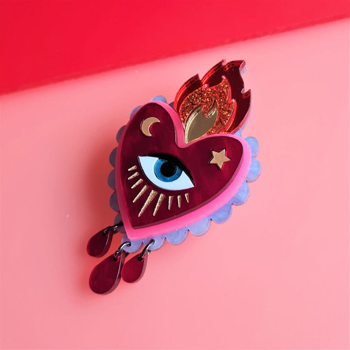 Flaming Heart Statement Brooch by Cherryloco Jewellery 4