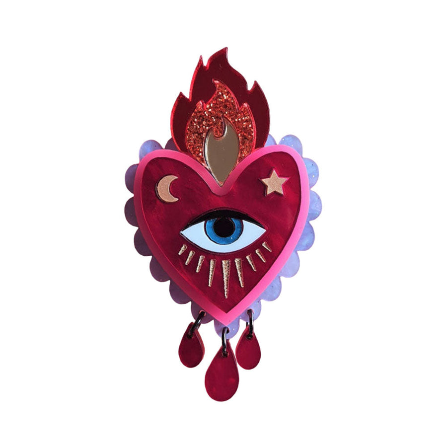 Flaming Heart Statement Brooch by Cherryloco Jewellery 1
