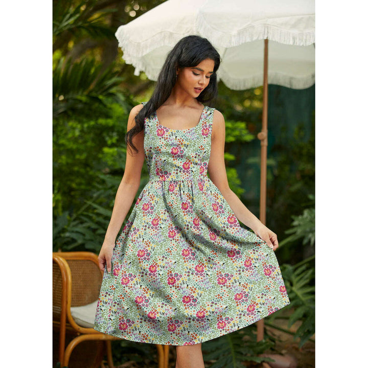 Floral Cats Fit & Flare Dress