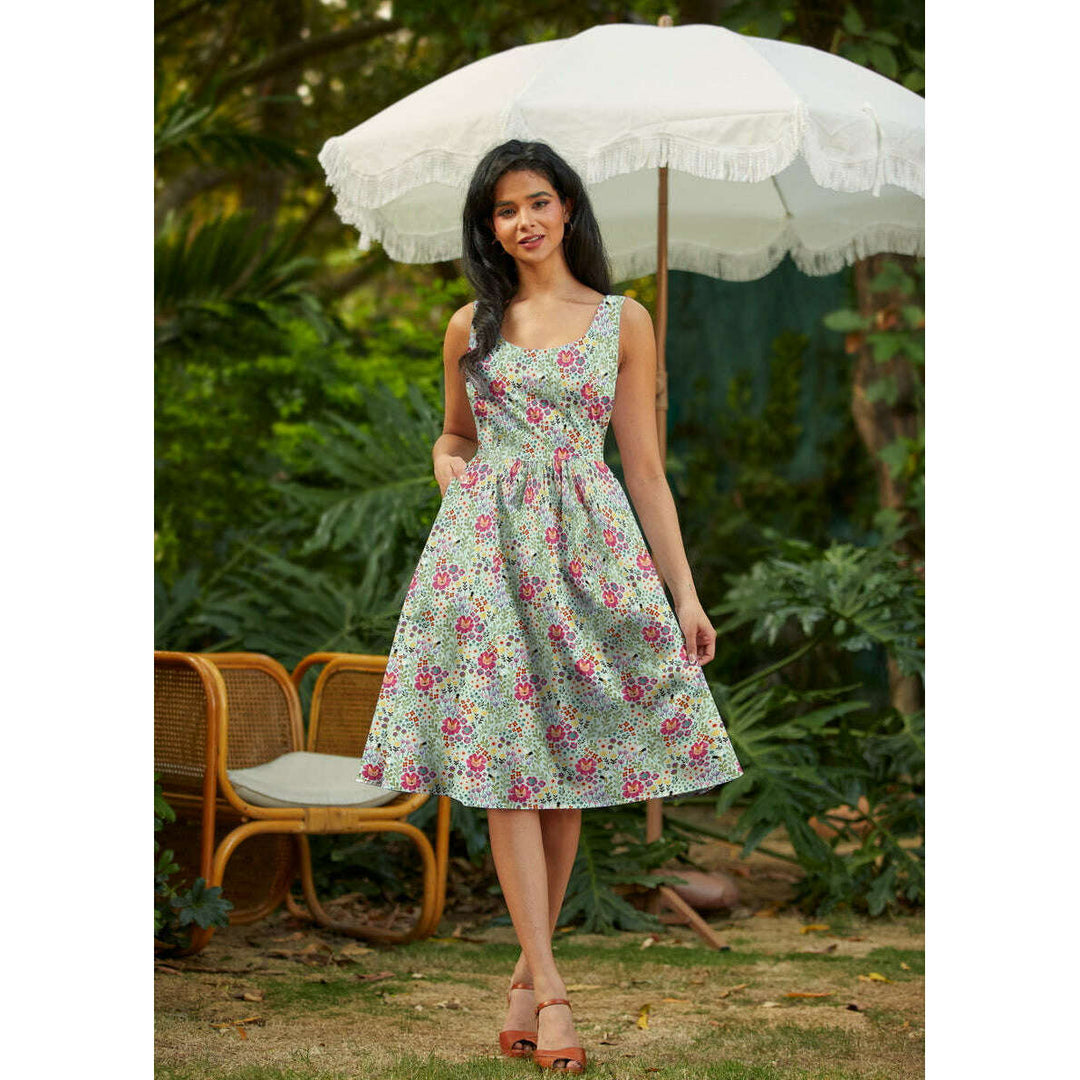 Floral Cats Fit & Flare Dress