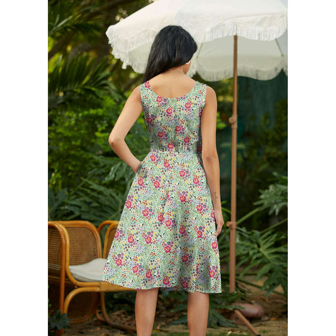 Floral Cats Fit & Flare Dress