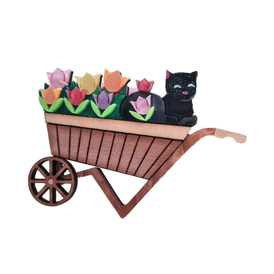 Floral Garden Wheelbarrow Brooch by Cherryloco Jewellery 1