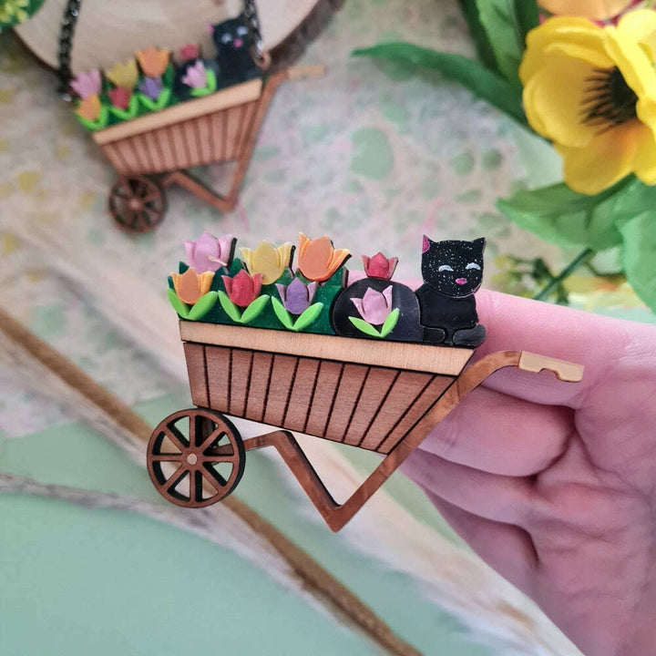 Floral Garden Wheelbarrow Brooch or Necklace by Cherryloco Jewellery 1