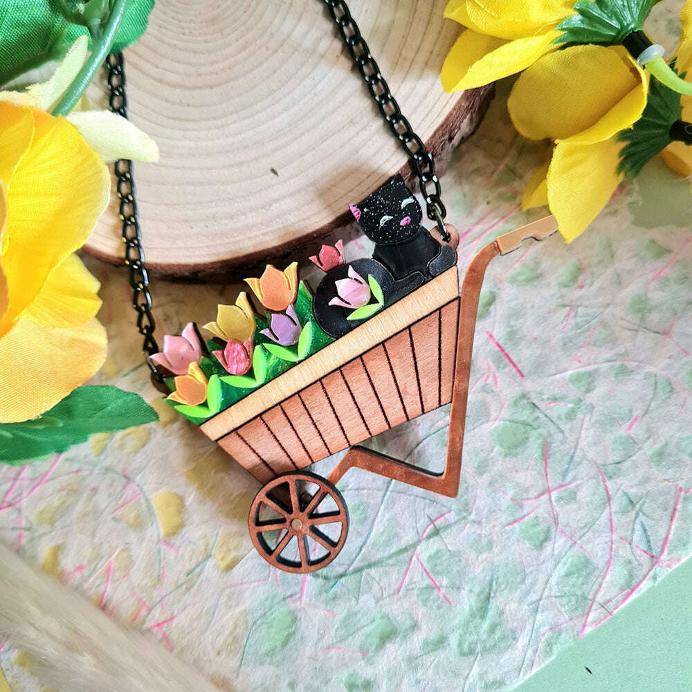 Floral Garden Wheelbarrow Necklace by Cherryloco Jewellery 2