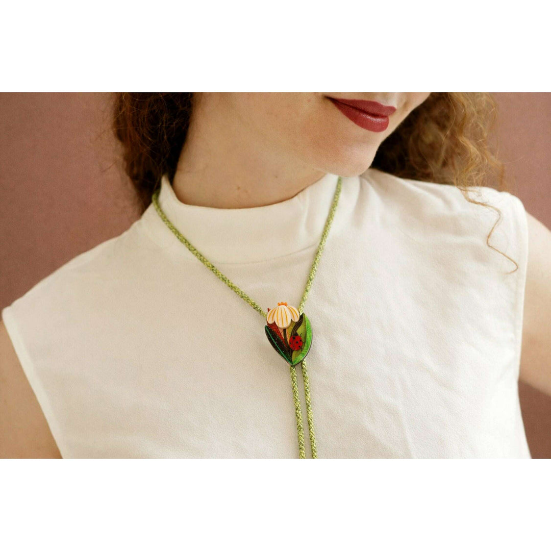 Flower and Ladybug Bolo Necklace – view 2